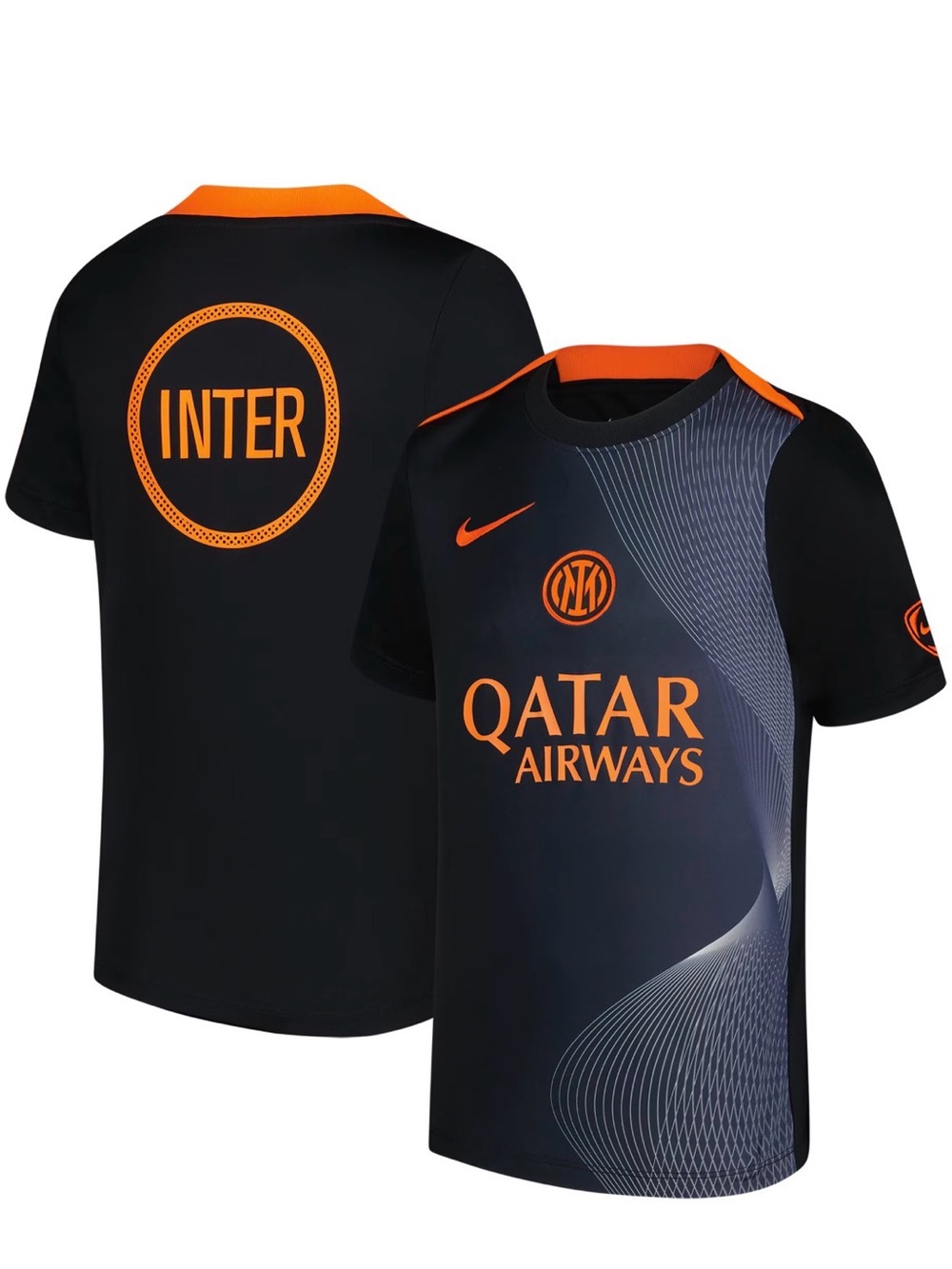 Nike Kids Inter Milan Black and Orange Qatar Airways Jersey